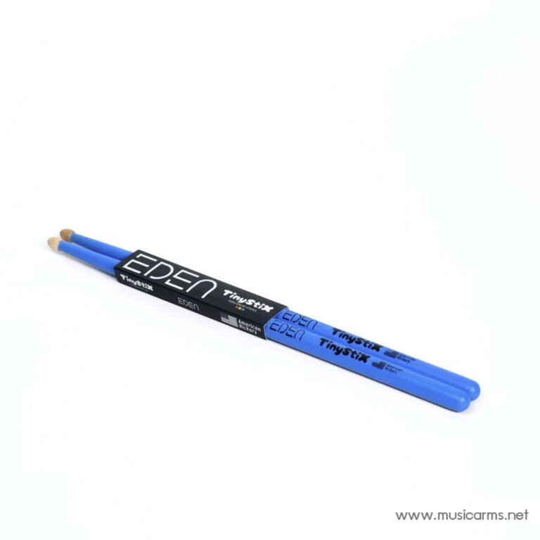 Blue Eden TinyStix drumsticks (pair) lying diagonally on a white background, product photo from musicarms.net. ขายราคาพิเศษ