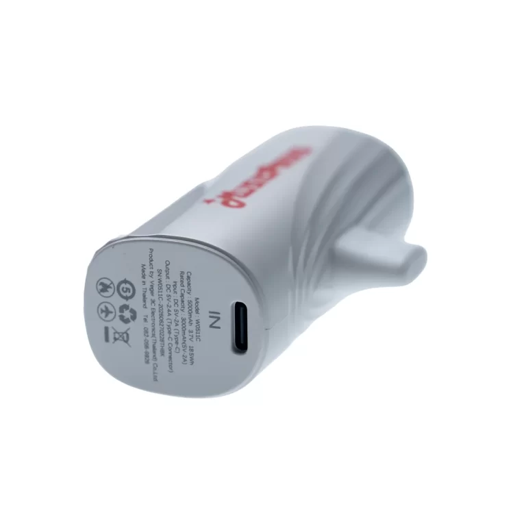White car charger with a USB‑C port, shown from a low angle exposing the port and plugged-in end ขายราคาพิเศษ