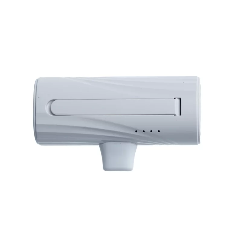 White cylindrical handheld device with a side slider and small vent holes, mounted on a short pedestal. ขายราคาพิเศษ