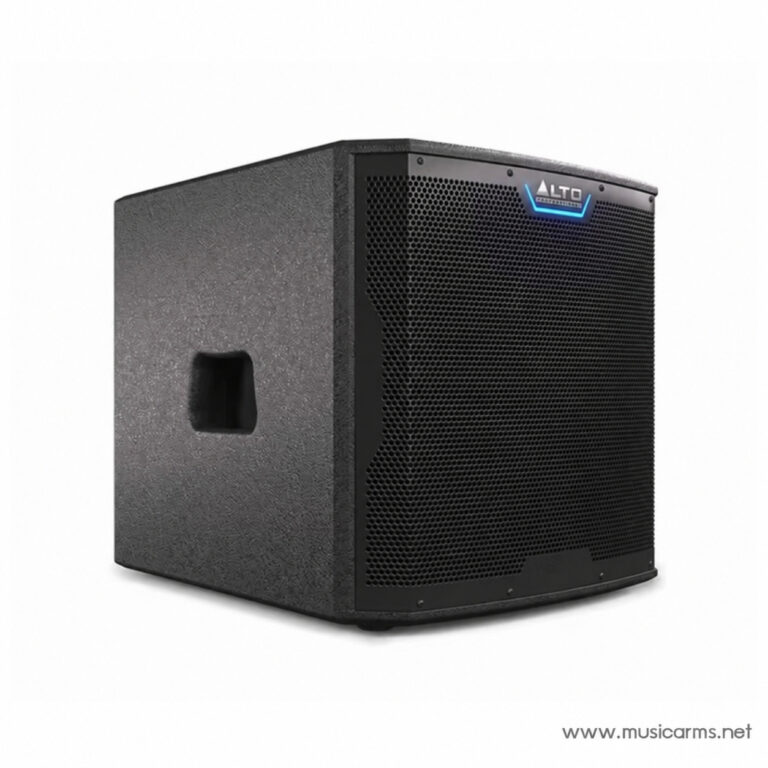 Black PA speaker cabinet with perforated front grille and blue ALTO logo on top center. ขายราคาพิเศษ