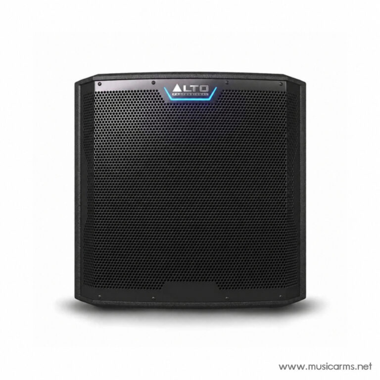 Black professional PA speaker with a perforated metal grille and a blue-accented Alto logo on top center. ขายราคาพิเศษ