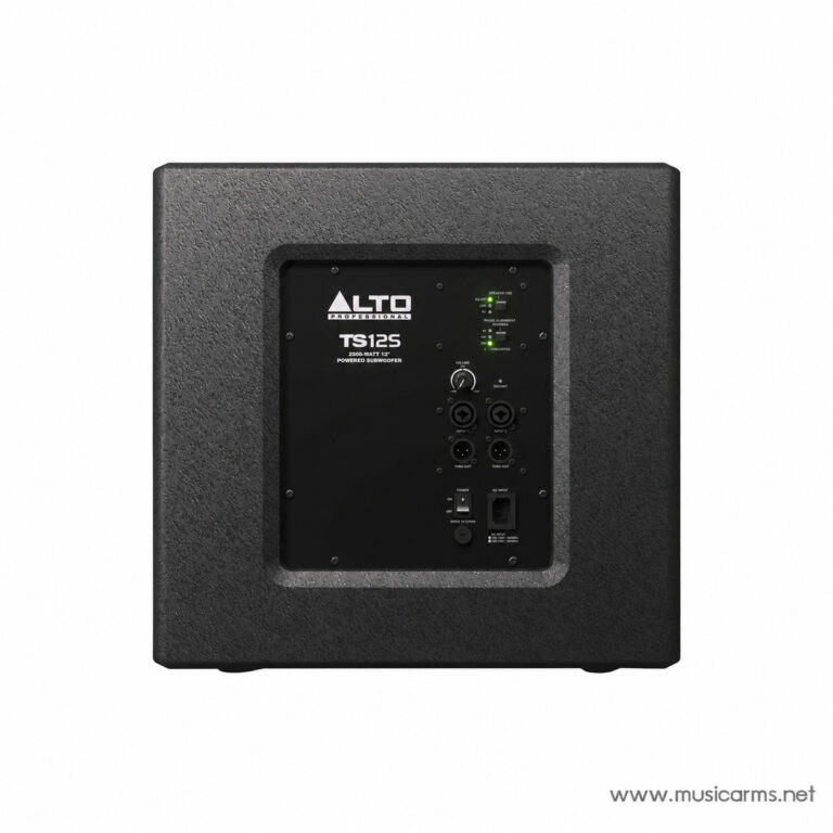 Back panel of ALTO TS125 powered subwoofer showing controls and input jacks, on a textured black cabinet. ขายราคาพิเศษ