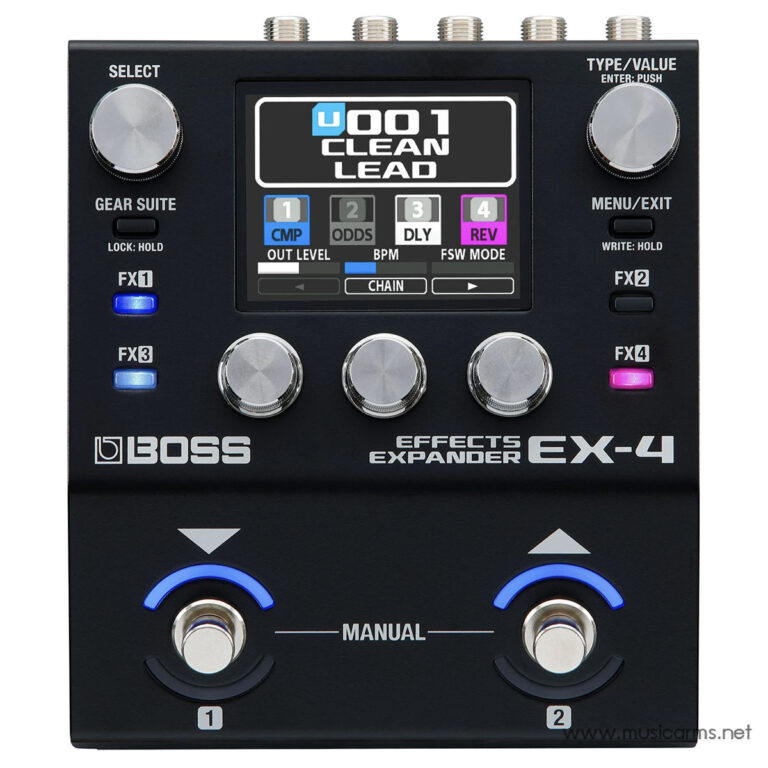 Boss EX-4 Effects Expander guitar pedal with two footswitches, three control knobs, a central display, and blue LED indicators ขายราคาพิเศษ