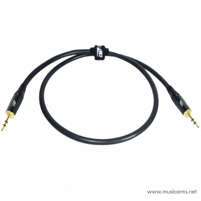 Dual 1/4-inch guitar/instrument cables with gold-plated plug tips connected by a small central loop (black cable) ขายราคาพิเศษ