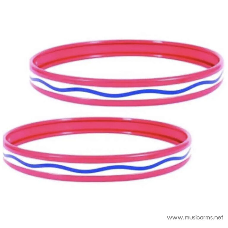 Pair of pink bracelets with blue wavy stripe design, stacked vertically. ขายราคาพิเศษ