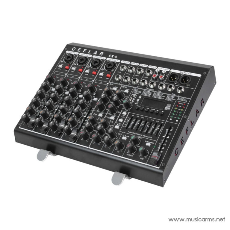 Ceclar EX-8 multi-channel audio mixer with numerous knobs, inputs, and output jacks on a slanted control surface. ขายราคาพิเศษ