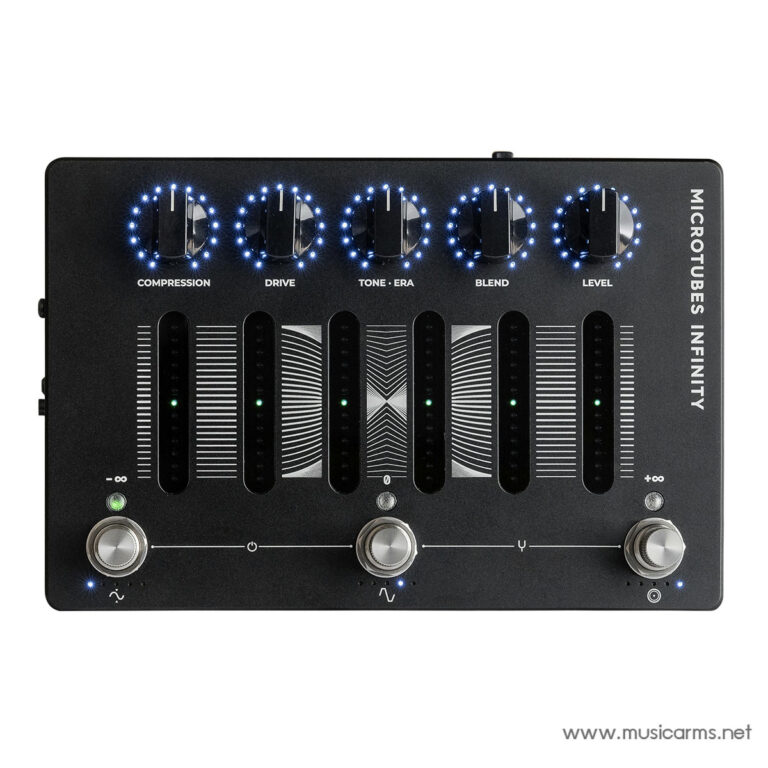 Multi-channel guitar effects pedal with five vertical faders and four blue-lit knobs labeled Compression, Drive, Tone-Era, Blend, Level. ขายราคาพิเศษ