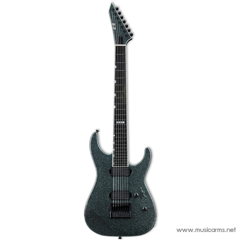 Electric solid-body guitar with a dark green glitter finish, double-cutaway shape, two humbucker pickups, and a black bridge on a white studio background ขายราคาพิเศษ