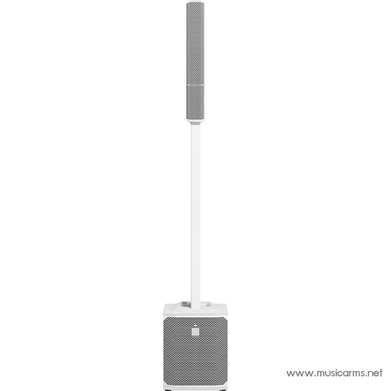 Product photo of a white tall microphone on a slender stand with a square speaker base at the bottom, against a white background. Watermark www.musicarms.net is visible. ขายราคาพิเศษ