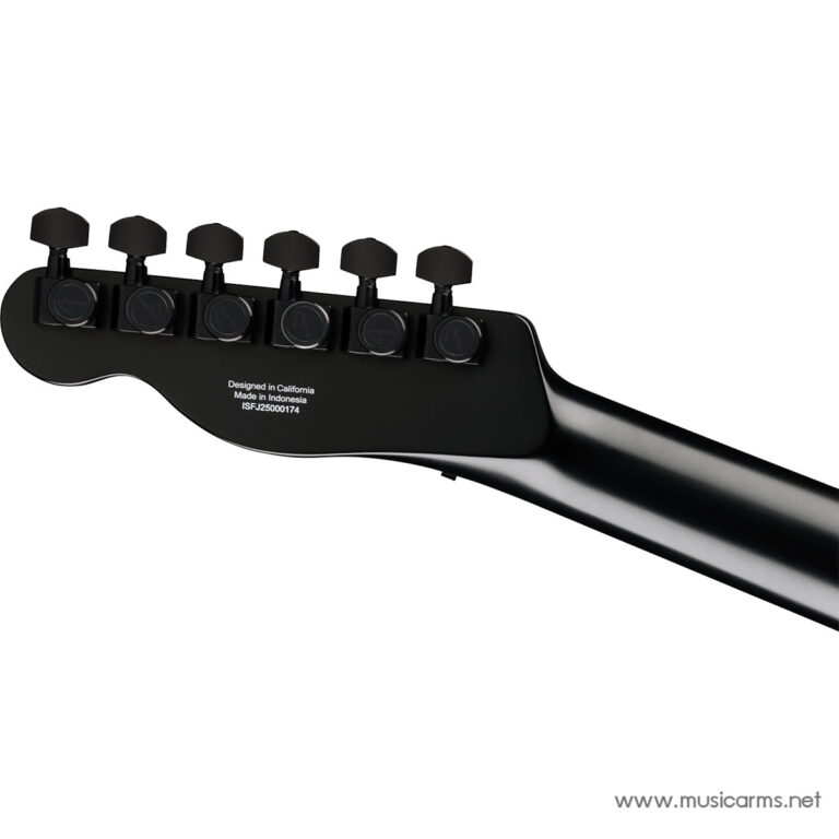 Six black tuning pegs on the headstock of a glossy black guitar neck against a white background, showing a modern instrument profile. ขายราคาพิเศษ
