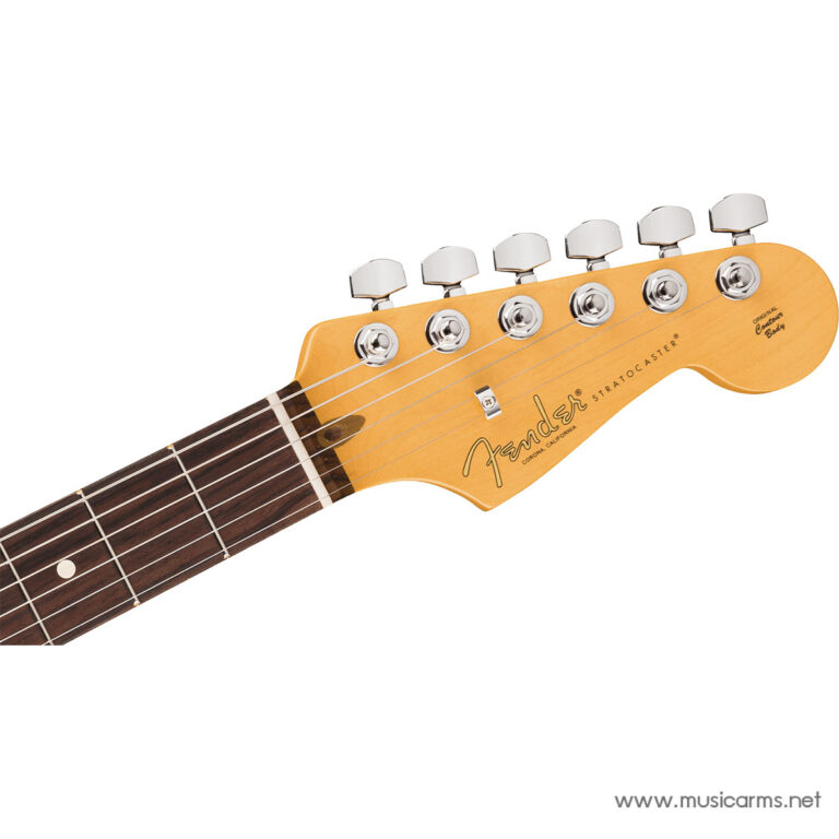 Fender Stratocaster headstock with six chrome tuning pegs and an amber finish ขายราคาพิเศษ