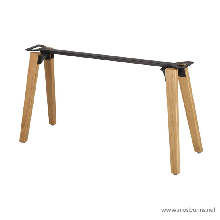 Portable four-legged wooden stand with a slim black metal crossbar across the top, used to support a keyboard or guitar. ขายราคาพิเศษ