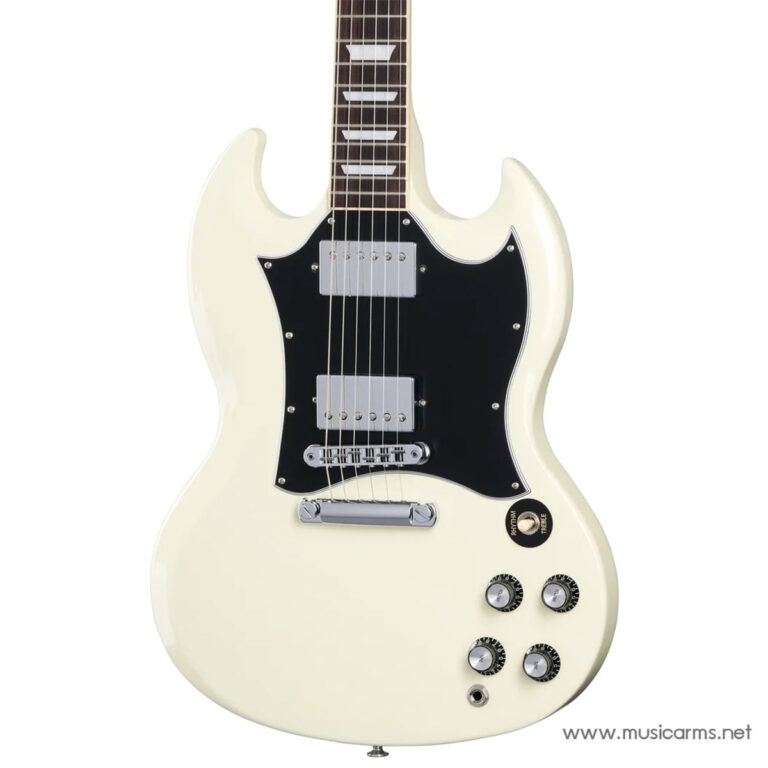 Cream electric guitar with a black pickguard, two chrome pickups, and a chrome bridge. ขายราคาพิเศษ