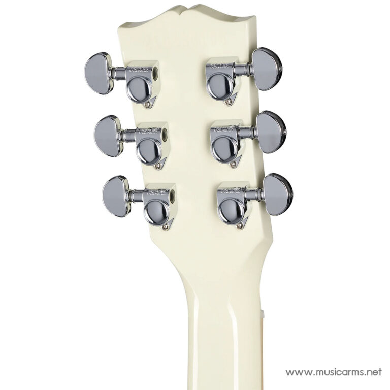 Back of a cream-colored guitar headstock with six chrome tuning pegs, viewed from the rear. ขายราคาพิเศษ