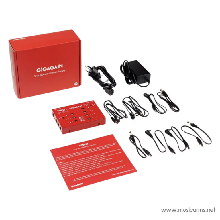 Red GiGAGAIN true isolated power supply kit with multiple cables, adapter, and manuals on a white background ขายราคาพิเศษ