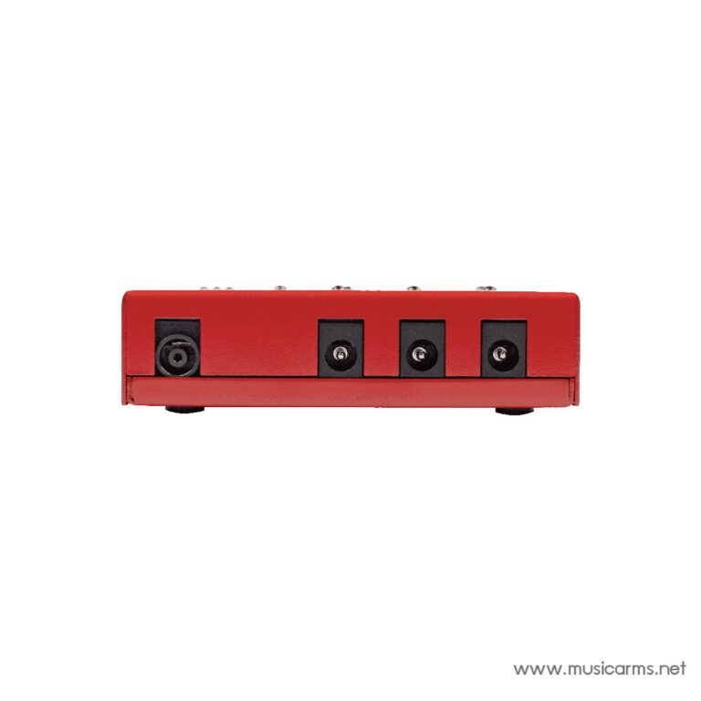 Rear view of a red guitar effects pedal with four 1/4-inch jacks and a larger input jack on the left ขายราคาพิเศษ