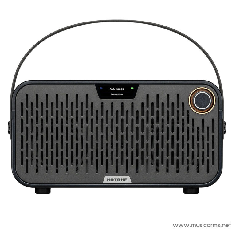 Black portable speaker with a perforated front grille, curved carry handle, circular right-side knob, and a small display reading ALL Tones. ขายราคาพิเศษ
