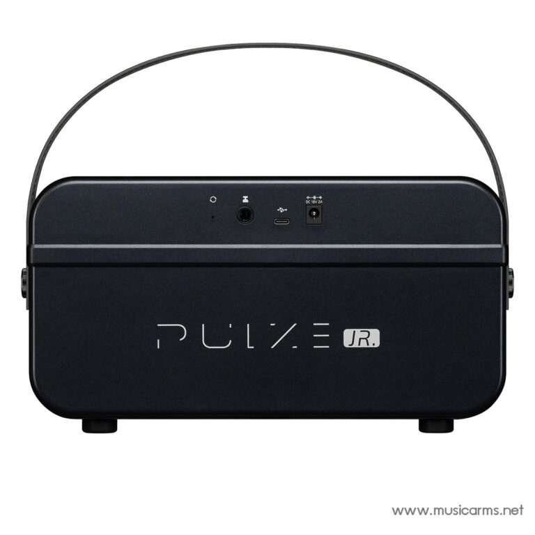 Front view of a small black portable speaker with a curved metal handle and 'PULSE JR' branding on the front panel. ขายราคาพิเศษ