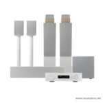 White surround-sound speaker system with a subwoofer and an AV receiver (home theater set). ลดราคาพิเศษ