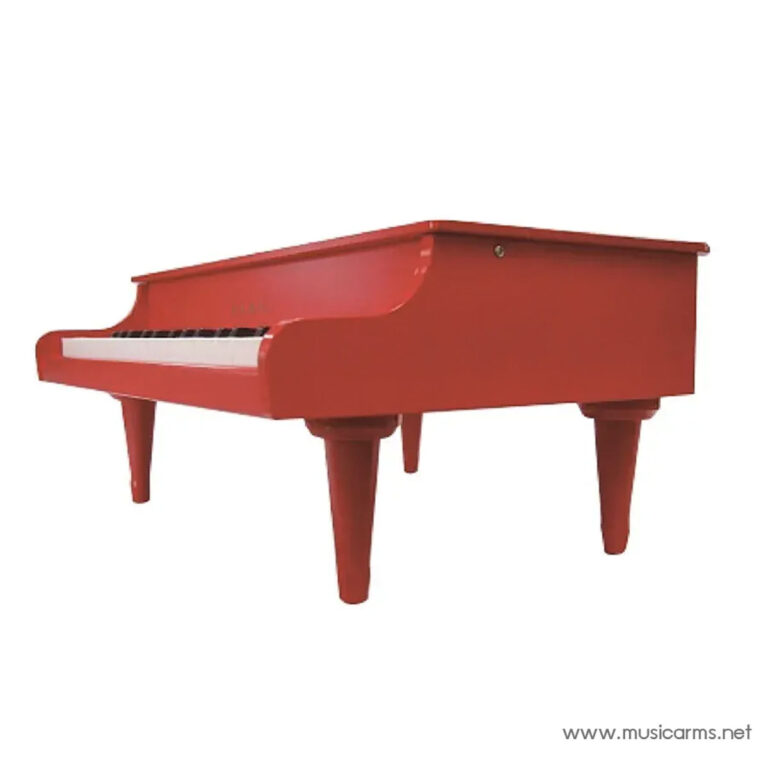Bright red toy grand piano with white keys on three tapered legs ขายราคาพิเศษ