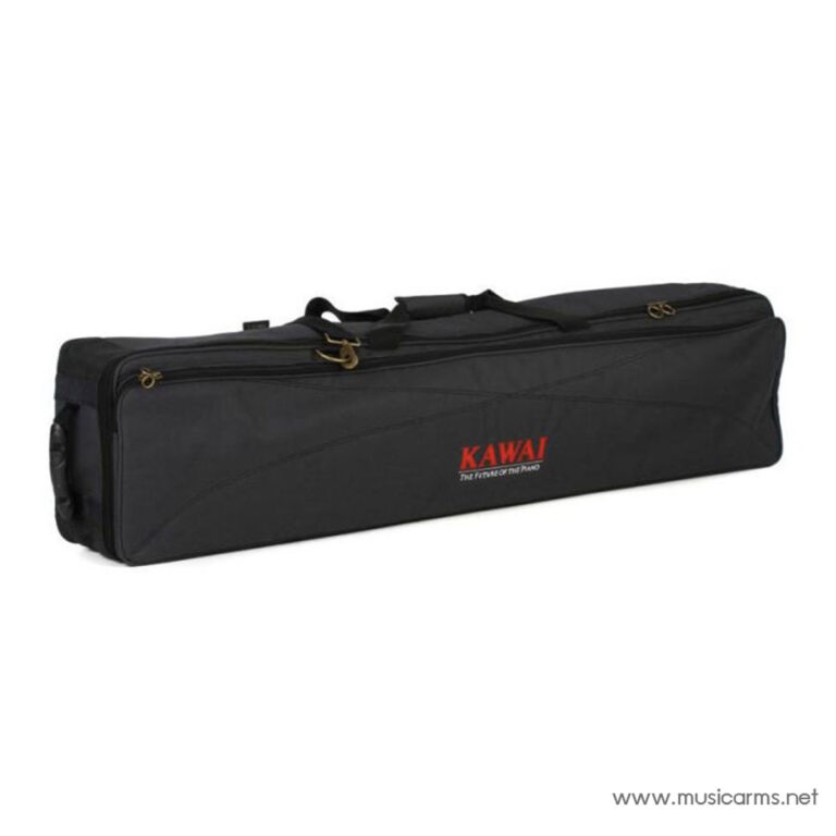 Black rectangular carrying bag for a keyboard, with top handles and gold zippers, branded KAWAI. ขายราคาพิเศษ