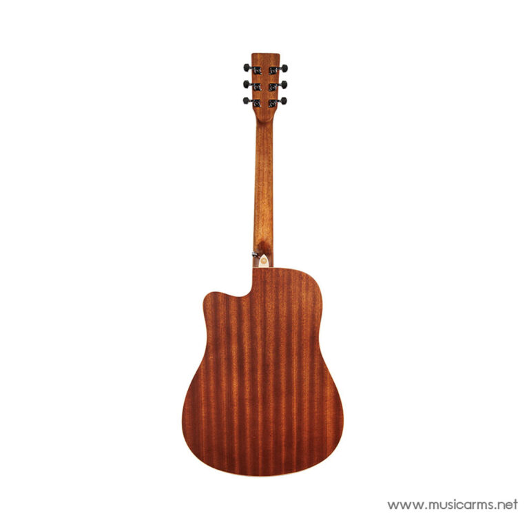 Back view of a reddish-brown acoustic guitar against a white background, showing the neck and body from behind. ขายราคาพิเศษ