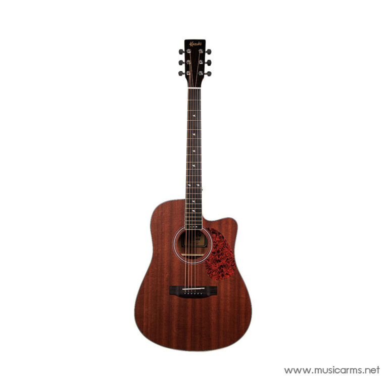 Kazuki acoustic guitar with a cutaway, red tortoiseshell pickguard, full wood finish, six strings ขายราคาพิเศษ