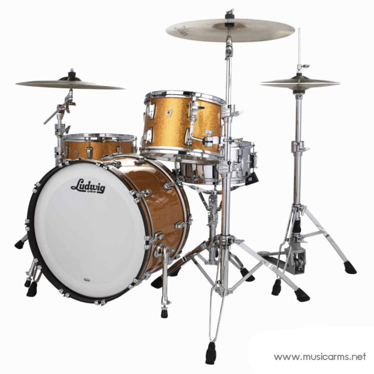 Full drum kit with brown sparkle finish: bass drum, toms, snare, hi-hats, and cymbals on stands (Ludwig). ขายราคาพิเศษ