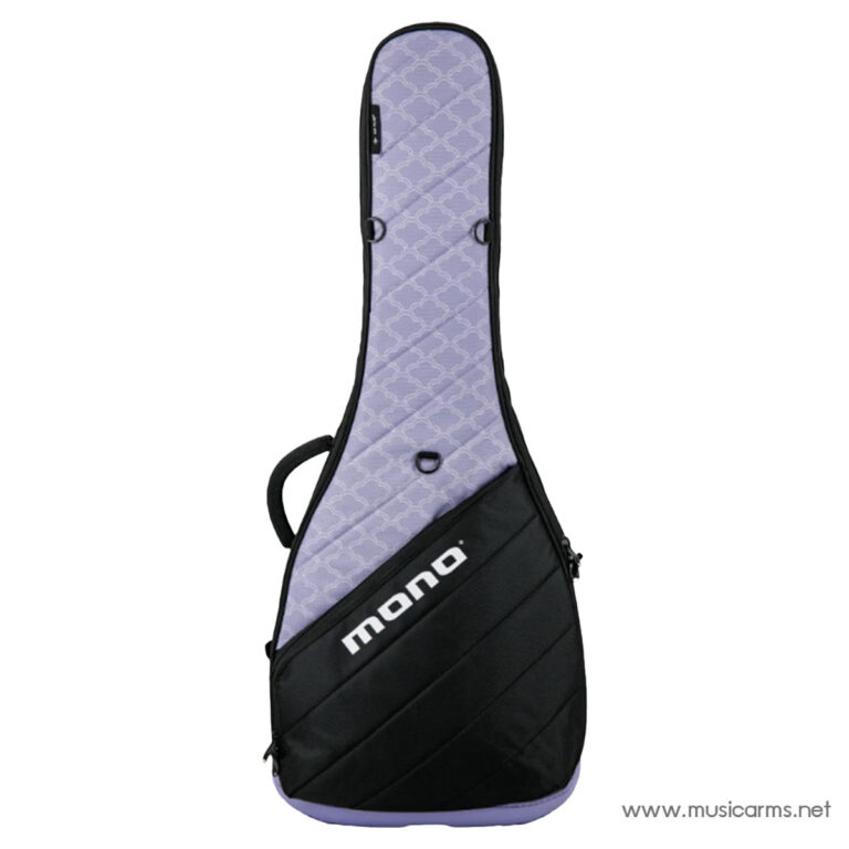 Soft guitar case with a purple interior and black exterior, featuring the MONO logo and a diagonal front zipper pocket. ขายราคาพิเศษ