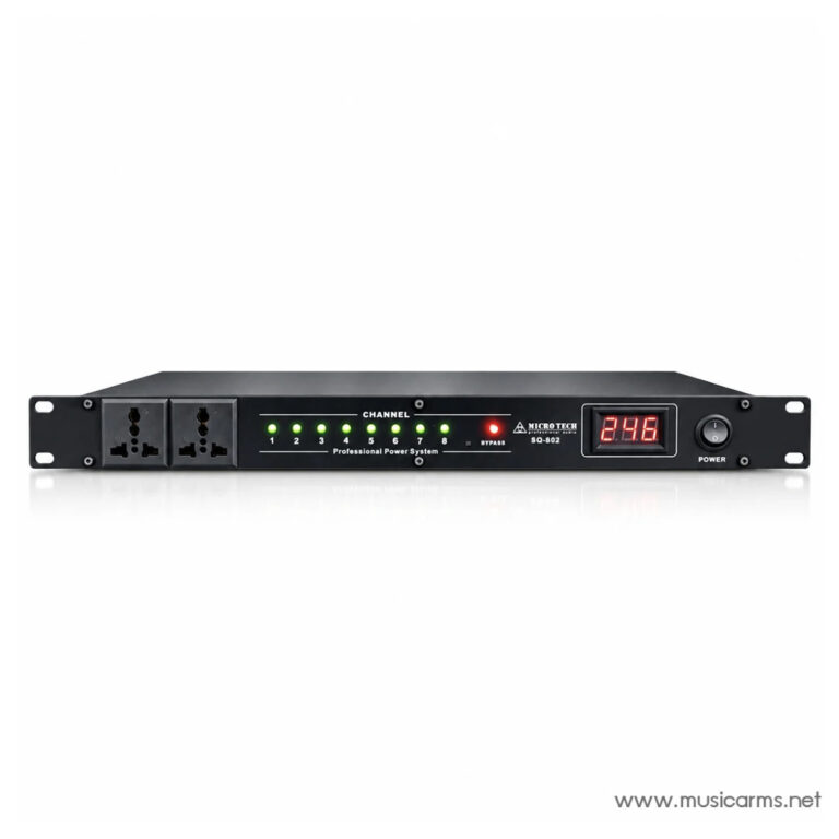 Rack-mount professional power distribution unit with eight channel LEDs, bypass indicator, digital readout, and power switch on the right side. ขายราคาพิเศษ