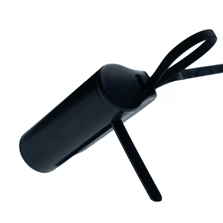 Black cylindrical gadget with a fabric loop strap, viewed against a white background. ขายราคาพิเศษ