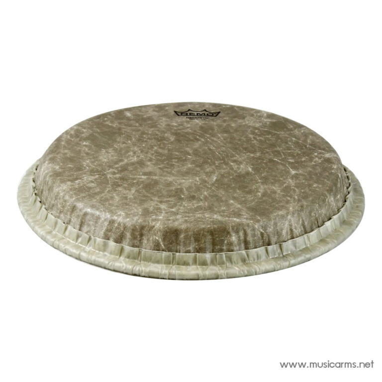 Round drum practice pad with a marbled beige playing surface and white pleated edge, branded Remo on top surface. ขายราคาพิเศษ