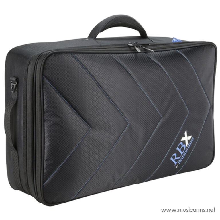 Black rectangular carry case with a top handle, zippered closure, and diagonal blue stitched panels; features RBX branding on the lower corner ขายราคาพิเศษ