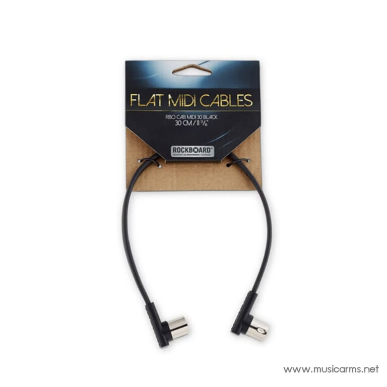 Black flat MIDI cables with 90-degree connectors on each end, shown with packaging labeled 'Flat MIDI Cables' ขายราคาพิเศษ