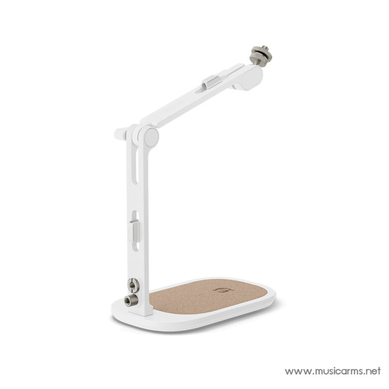 White adjustable desk lamp with a three-segment articulating arm mounted on an oval cork pad base. ขายราคาพิเศษ