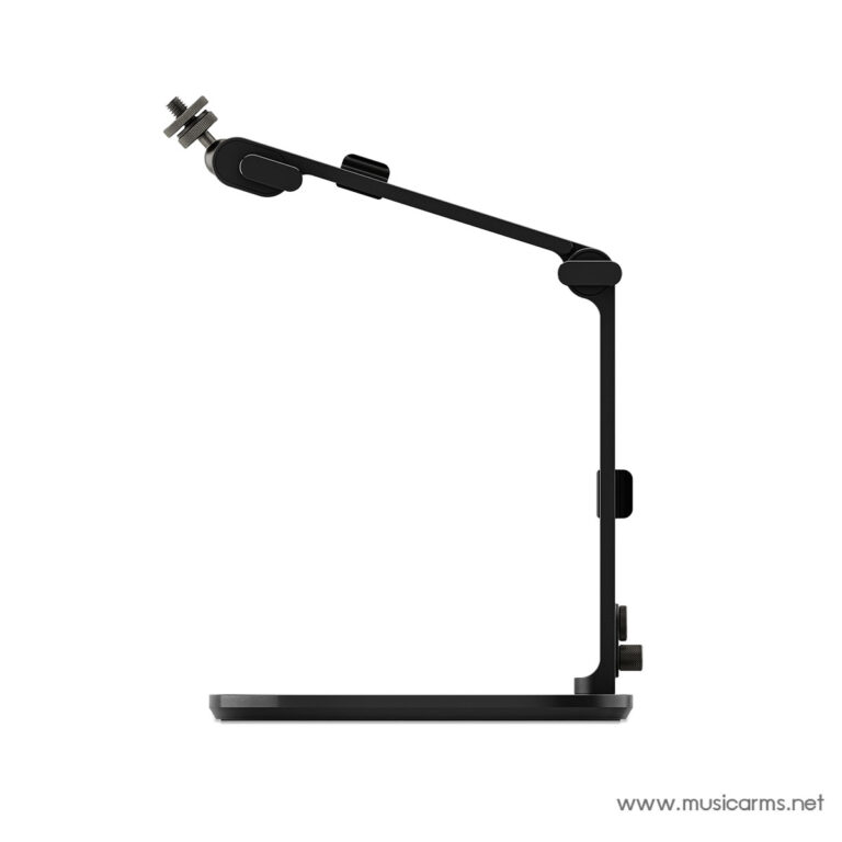 Black adjustable desk mount arm with a clamp and jointed reach, shown anchored to a desk base (microphone arm) ขายราคาพิเศษ