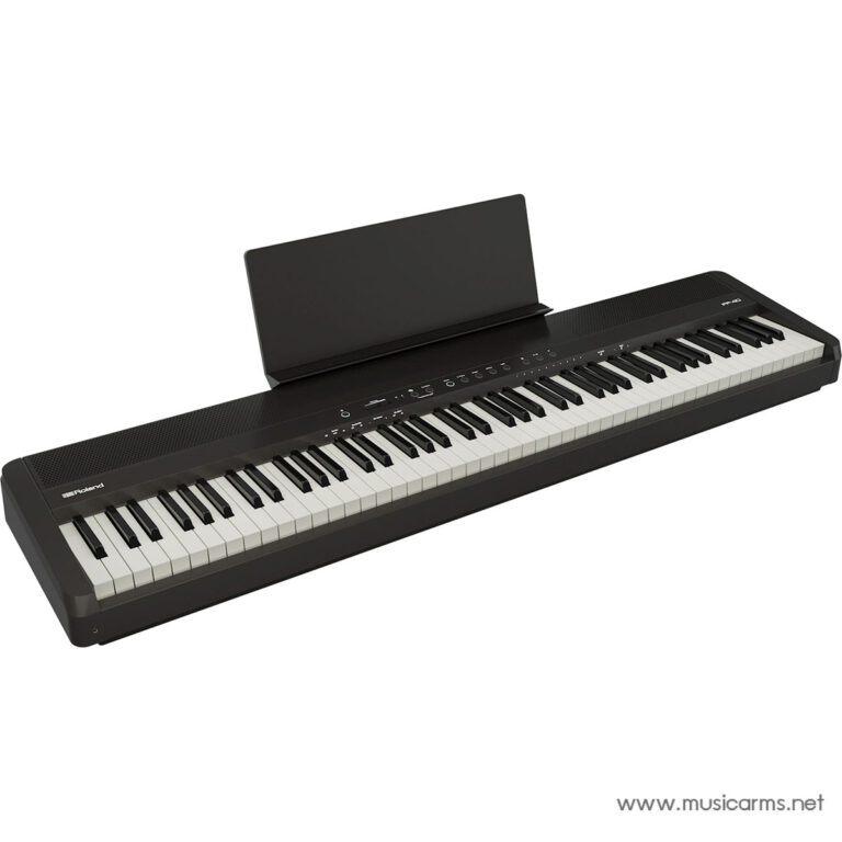 Roland digital piano with 88 keys and a detachable music stand, viewed from the side as an angled shot ขายราคาพิเศษ