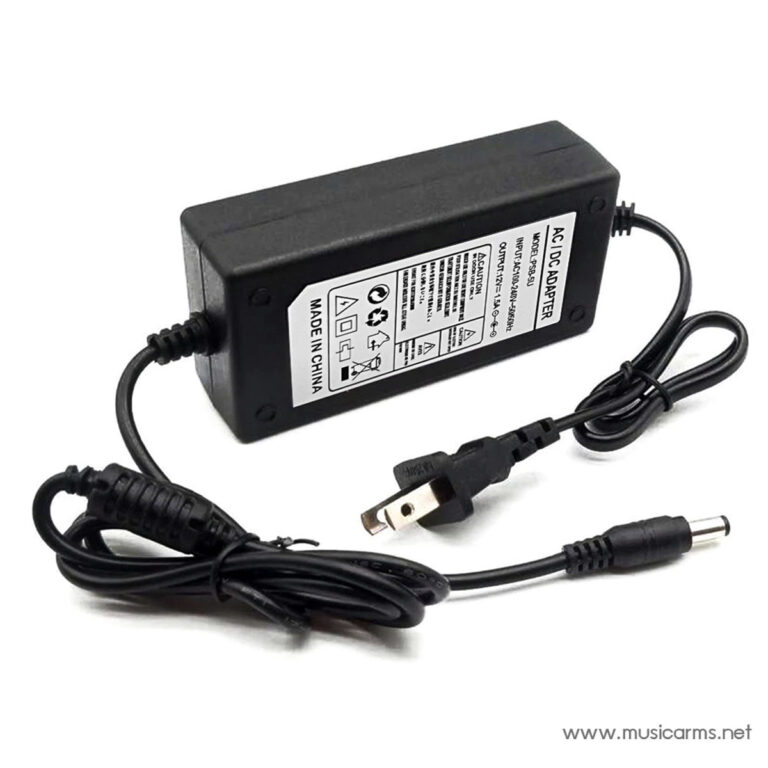 Black AC/DC power adapter with attached cords and a DC barrel plug on a white background, showing label on the brick ขายราคาพิเศษ