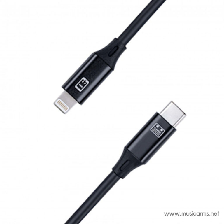 Black cable with Lightning and USB-C connectors on each end, showing a USB-C to Lightning charging/data cable adapter windowed between connectors. ขายราคาพิเศษ