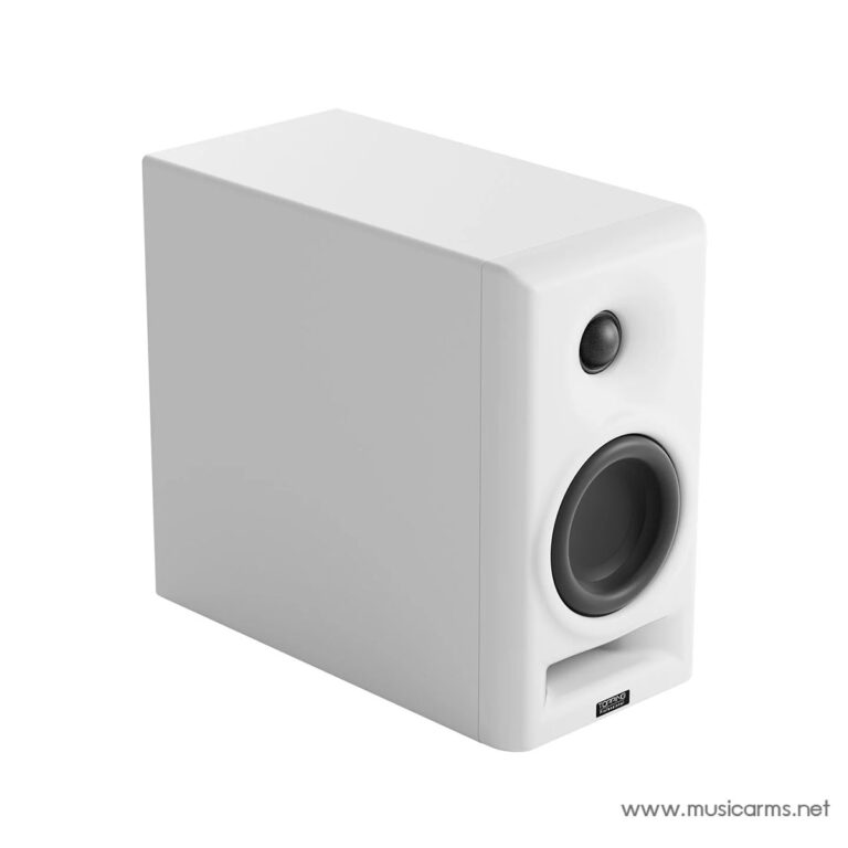 White rectangular speaker with a small circular tweeter above a large woofer and a front bass port at the bottom, on a white background. ขายราคาพิเศษ