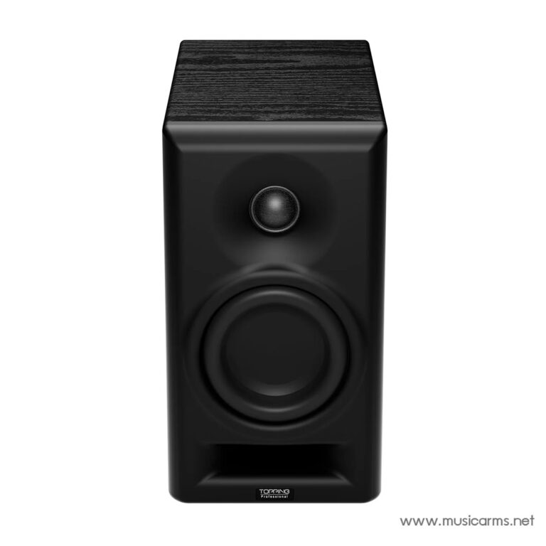 Tall black speaker with a large lower woofer and a small upper tweeter, featuring a wood-textured top panel. ขายราคาพิเศษ