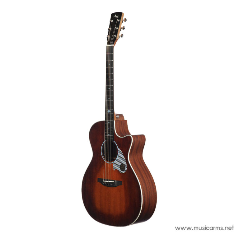 Sunburst acoustic guitar with a cutaway, six strings, on a white background. ขายราคาพิเศษ
