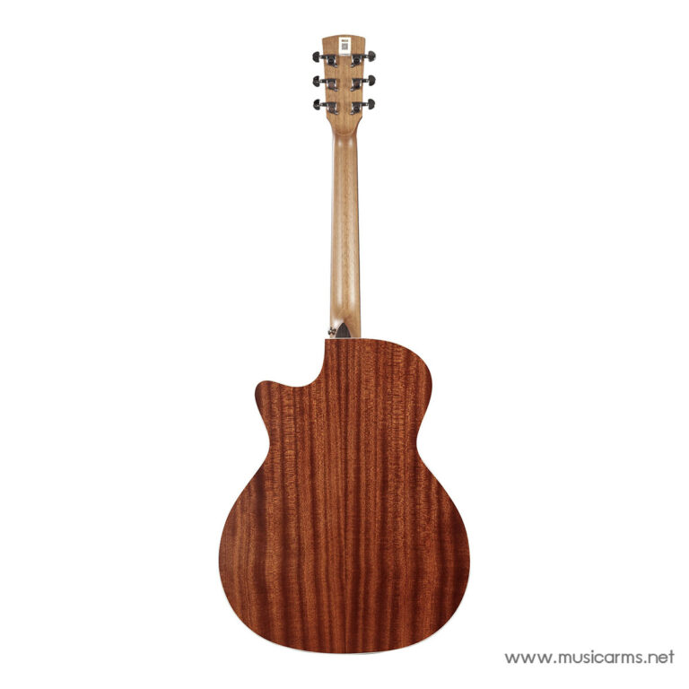 Back of a brown wood acoustic guitar with a striped grain pattern on a white background (headstock at top). ขายราคาพิเศษ