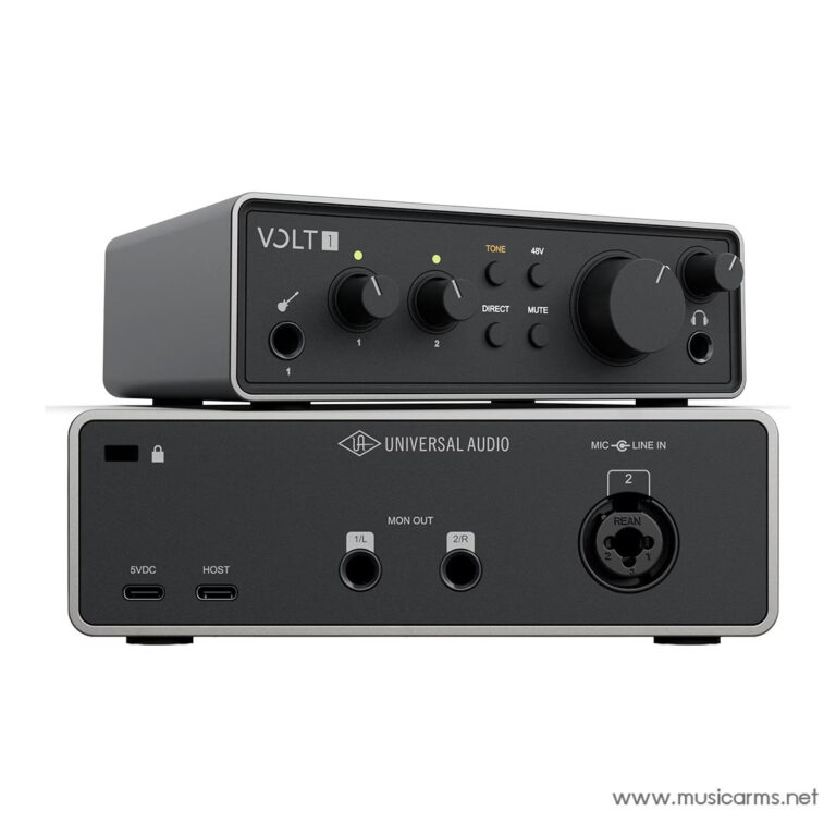 Two-part USB audio interface setup: top Volt control unit with knobs and inputs, bottom Universal Audio base with ports and monitor controls. ขายราคาพิเศษ