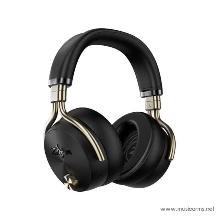Over-ear black headphones with gold accents and padded headband, logo on ear cup, watermark in corner (product image). ขายราคาพิเศษ