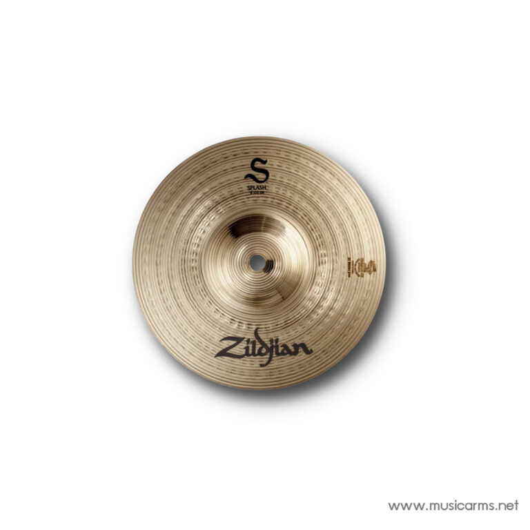 Top view of a bronze Zildjian cymbal with concentric grooves and branding visible near the edge, including the logo and center hole. ขายราคาพิเศษ