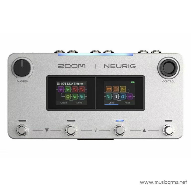 Zoom NeurIG guitar multi-effects pedal with two color LCD screens, four footswitches, and a silver chassis. ขายราคาพิเศษ